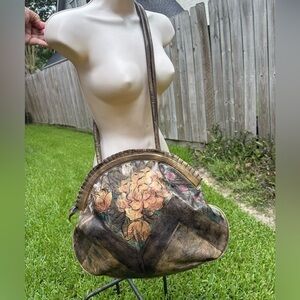 JANE YOO 80s Wearable Art Huge Bag  Handpainted floral